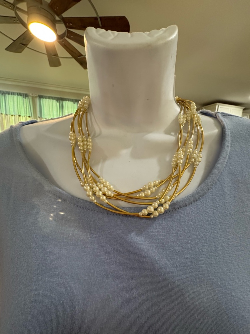 Multi-Strand Gold and Pearl Statement Necklace - Women Jewelry